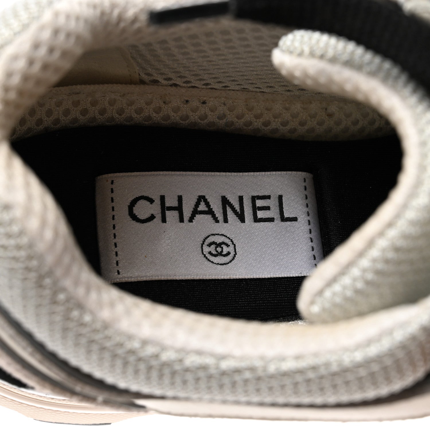 Chanel Nylon Calfskin Suede Womens CC Sneakers 37.5 Grey White 7 of 9