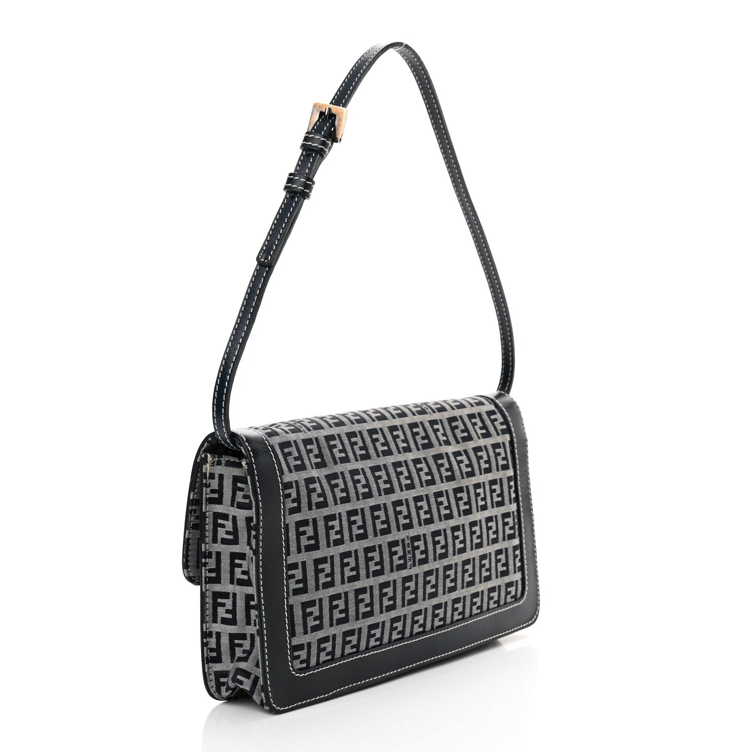 Fendi Zucchino Baguette Shoulder Bag Navy 3 of 11