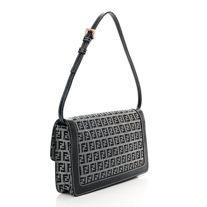 Fendi Zucchino Baguette Shoulder Bag Navy 3 of 11