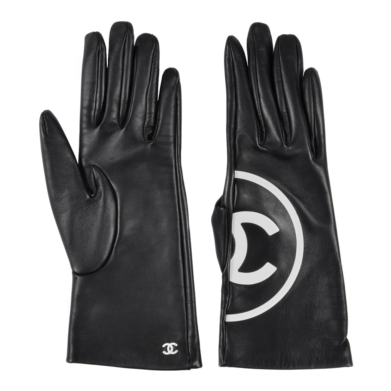 Chanel Lambskin CC Gloves 7.5 Black 2 of 5
