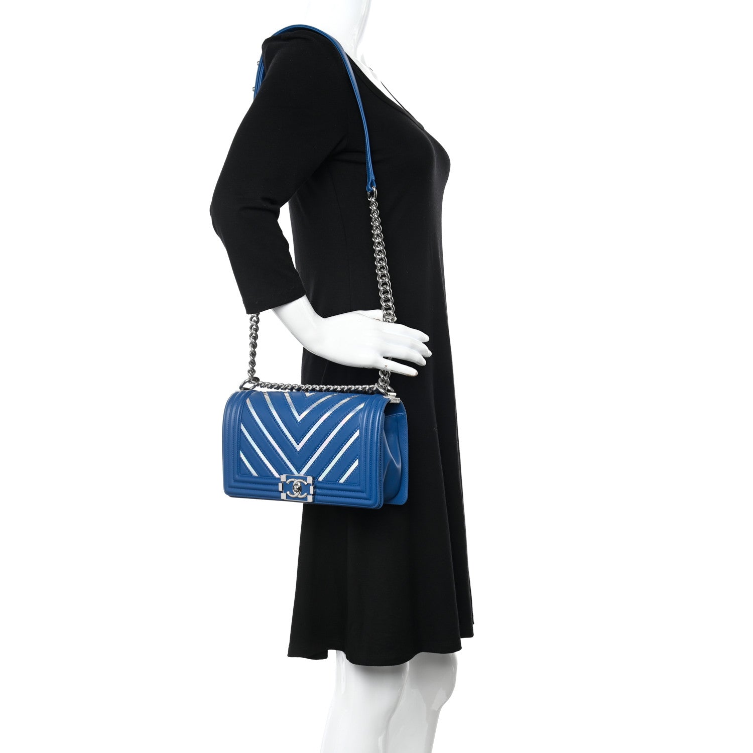 Chanel Lambskin Iridescent PVC Chevron Quilted Medium Boy Flap Blue Silver 2 of 11