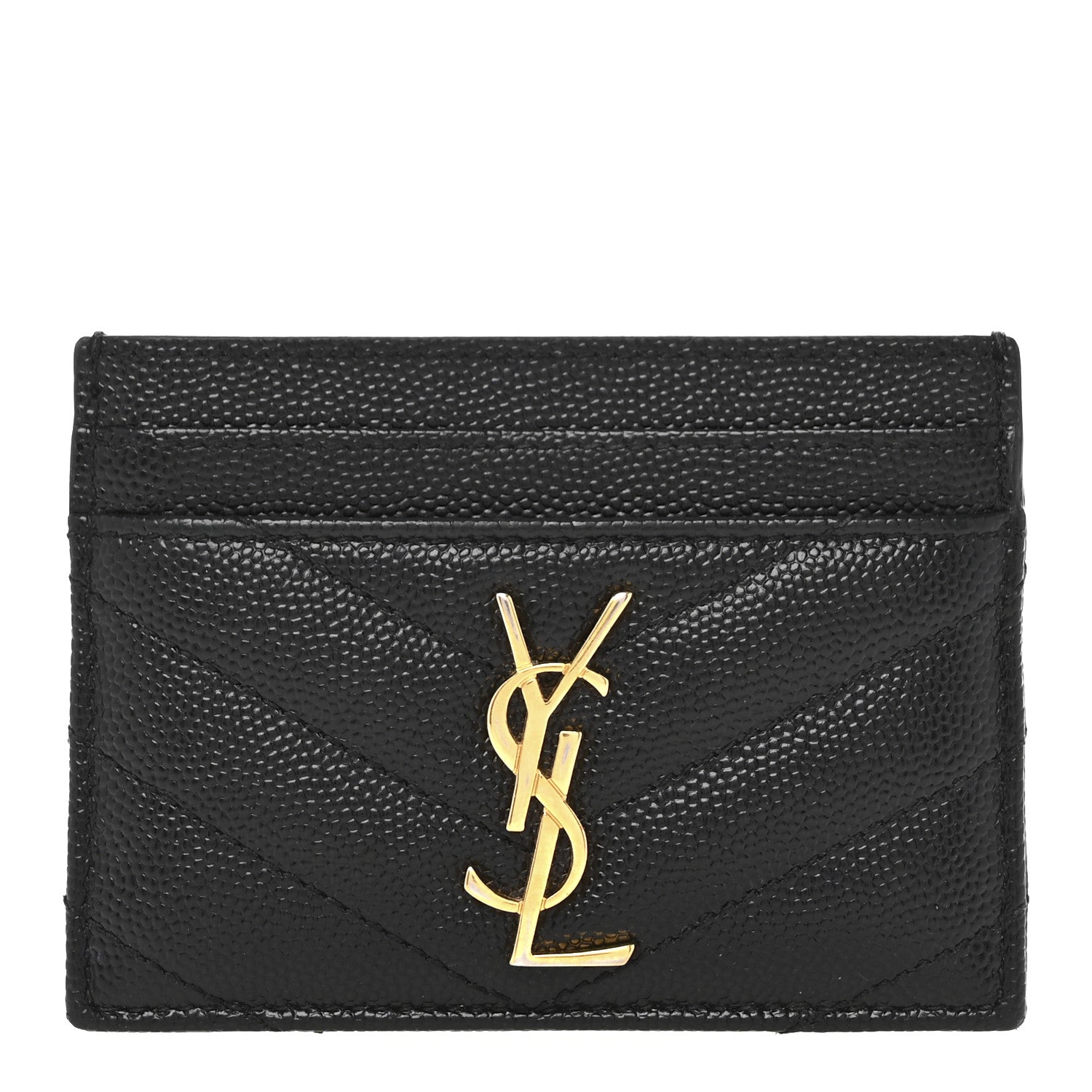 Saint Laurent Grain De Poudre Matelasse Chevron Monogram Credit Card Case Black 1 of 12