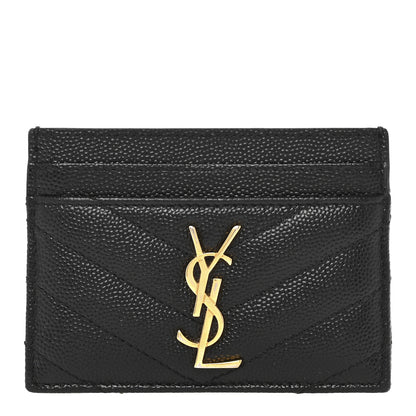 Saint Laurent Grain De Poudre Matelasse Chevron Monogram Credit Card Case Black 1 of 12