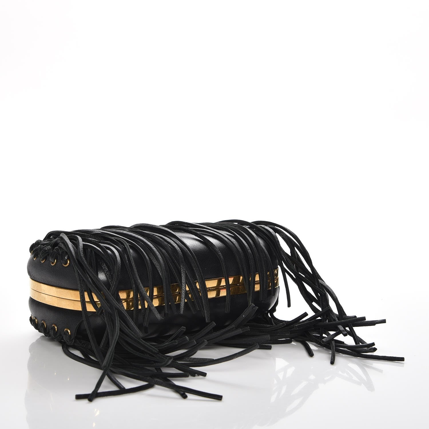 Alexander McQueen Calfskin Fringe Crystal Skull Box Clutch Black 4 of 7