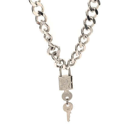Christian Dior Metal Lock and Key Short Necklace Silver 1 of 5