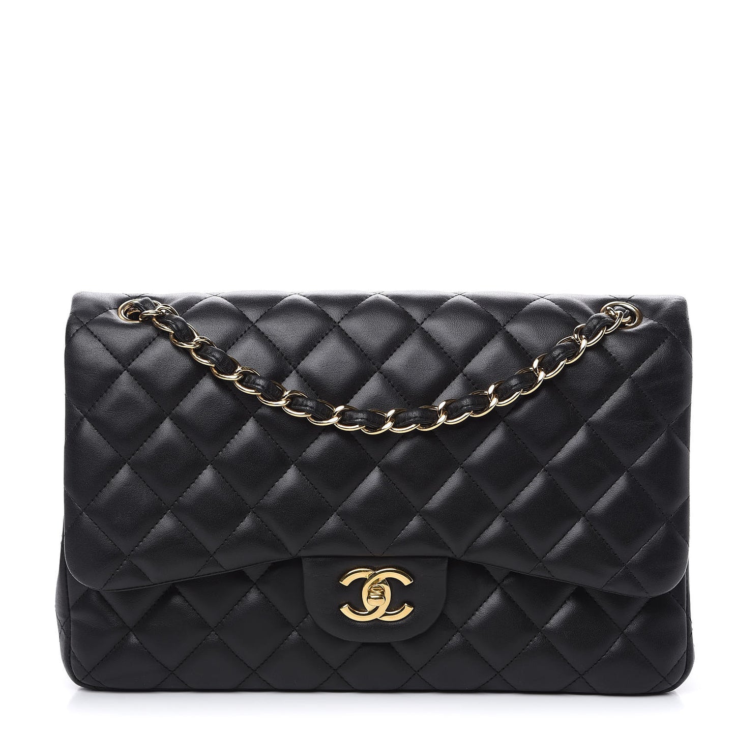 Lambskin Quilted Jumbo Double Flap Black