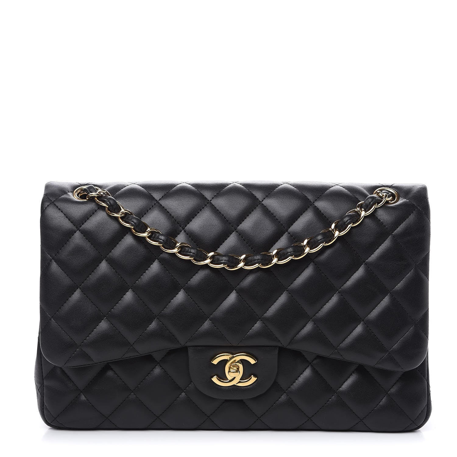 Chanel Lambskin Quilted Jumbo Double Flap Black 1 of 15