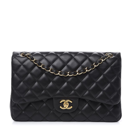 Chanel Lambskin Quilted Jumbo Double Flap Black 1 of 15