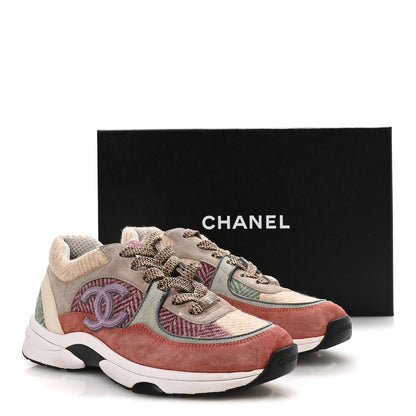 Chanel Fabric Suede Calfskin CC Sneakers 39 Pink Beige Multicolor 8 of 8