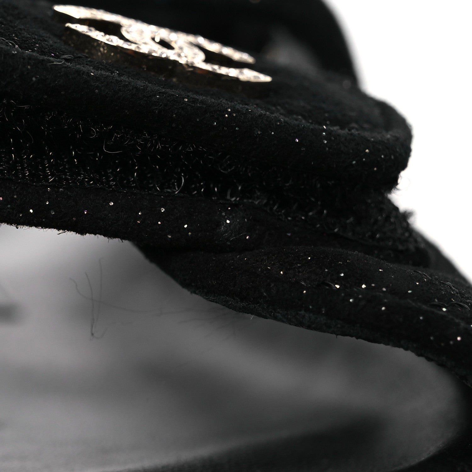 Chanel Suede Kidskin Glitter Crystal Velcro Dad Sandals  37 Black 12 of 13