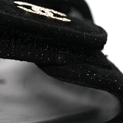 Chanel Suede Kidskin Glitter Crystal Velcro Dad Sandals  37 Black 12 of 13