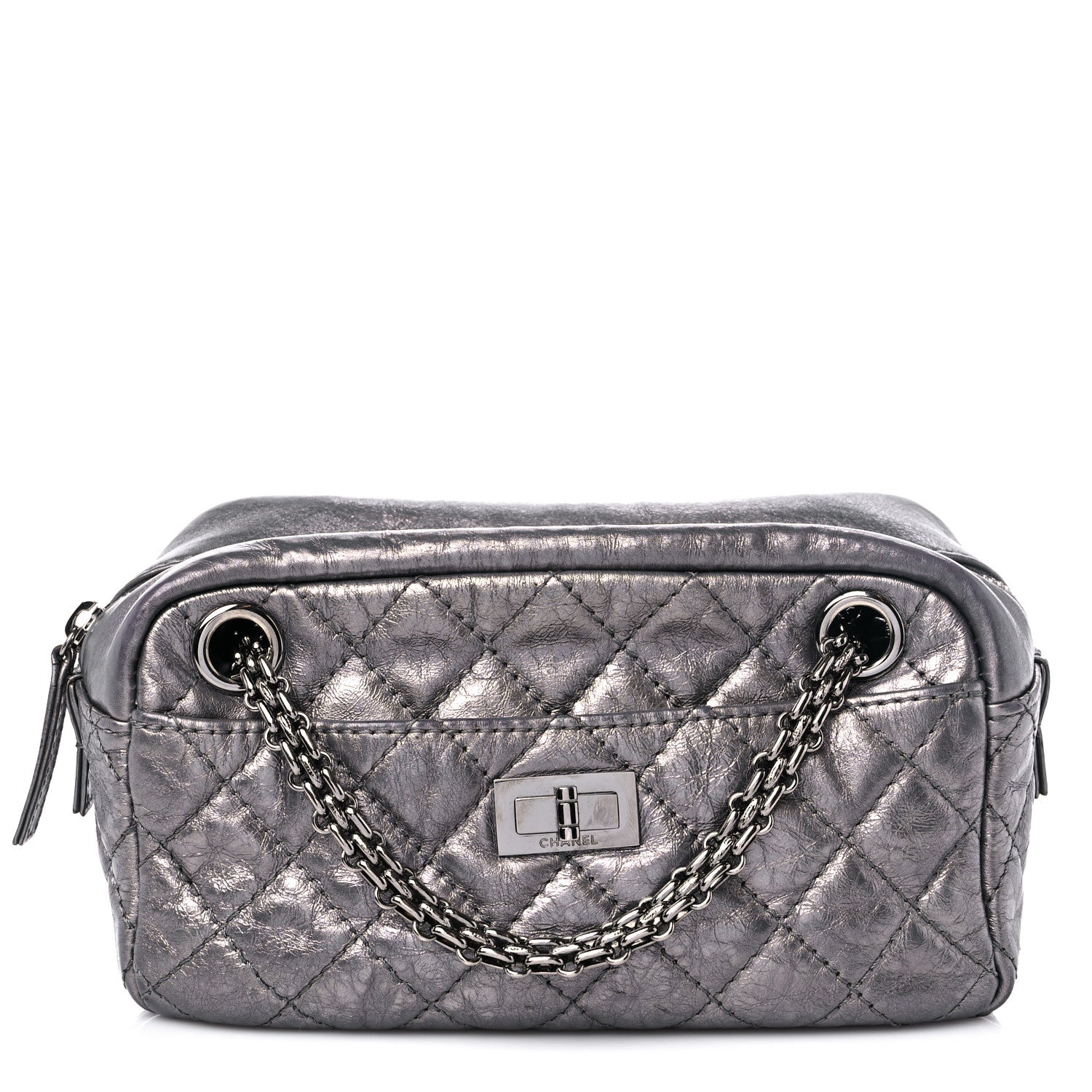 Chanel Metallic Aged Calfskin Quilted Small Reissue Camera Case Dark Silver 1 of 11