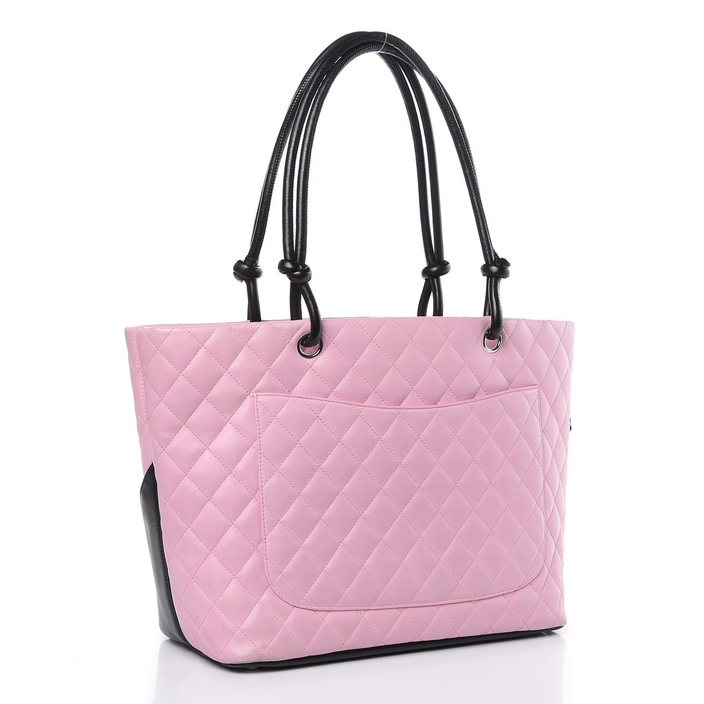 Calfskin Quilted Large Cambon Tote Pink Black