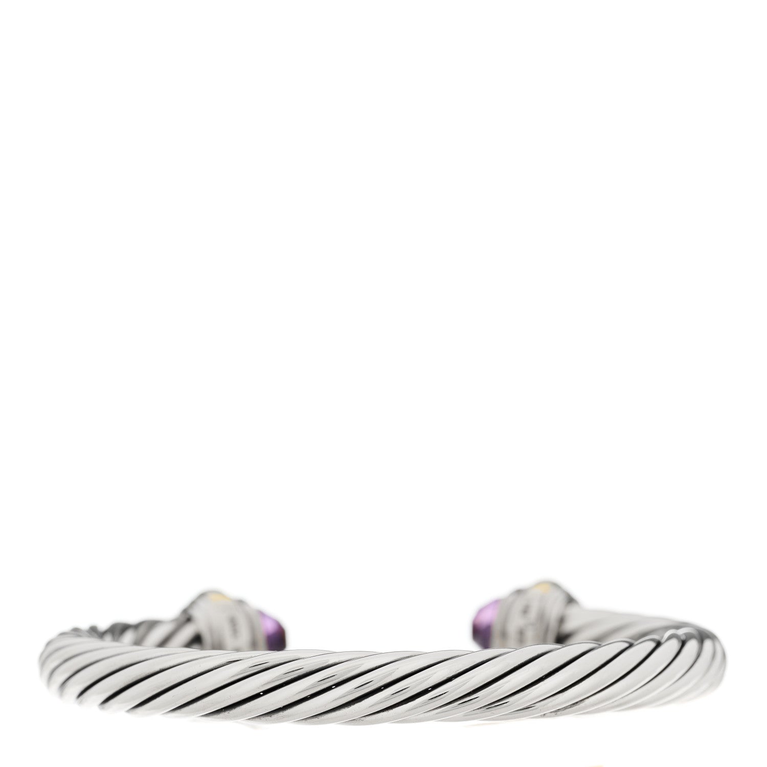 David Yurman Sterling Silver 14K Yellow Gold Amethyst 7mm Cable Classics Bracelet 2 of 3