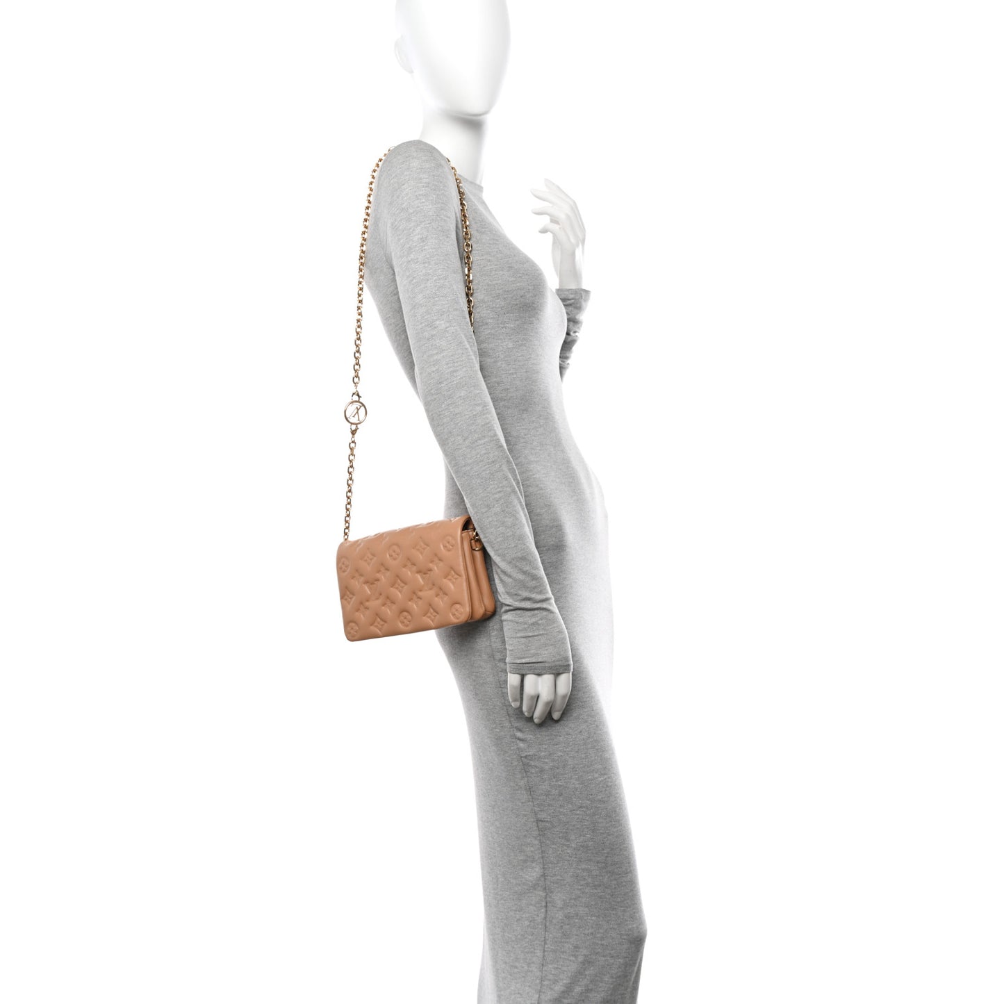 Lambskin Embossed Monogram Pochette Coussin Camel