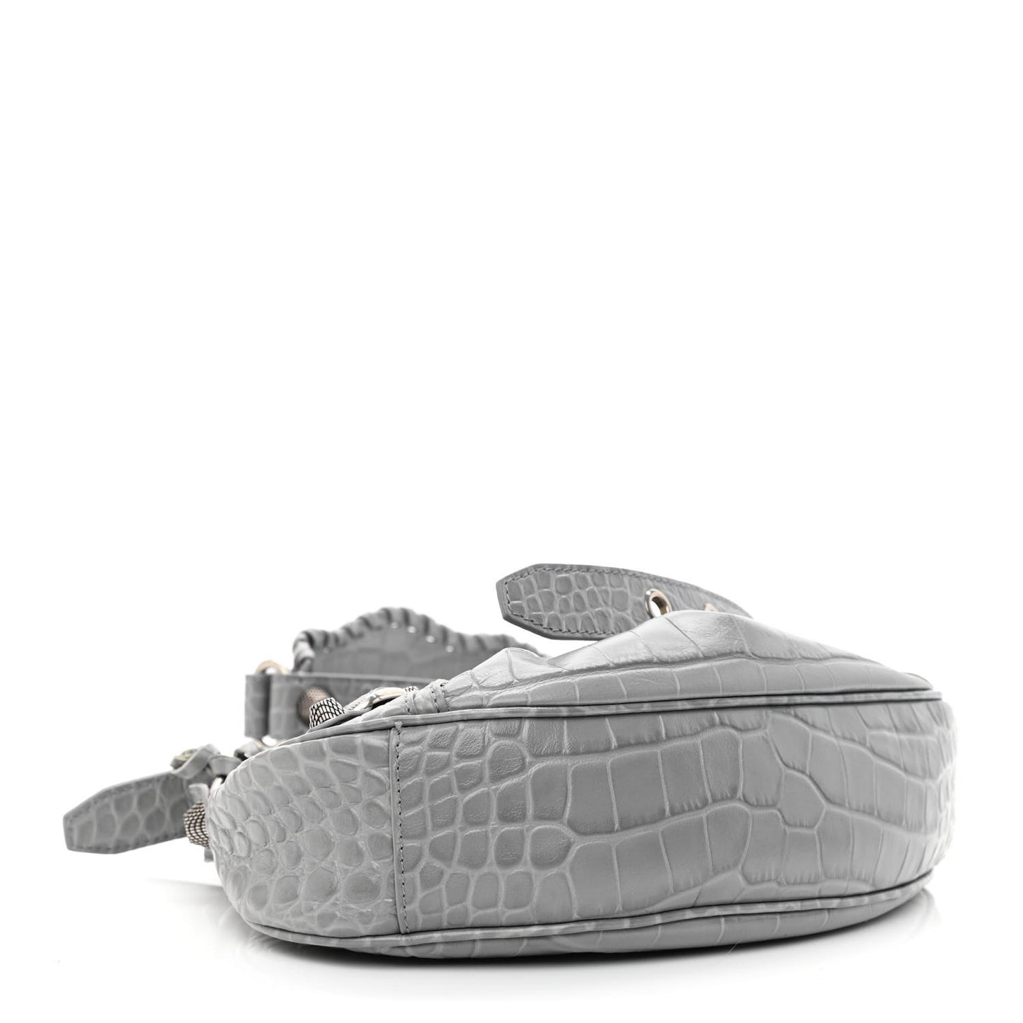 Extra Supple Calfskin Crocodile Embossed Le Cagole Shoulder Bag XS Balenciaga Grey