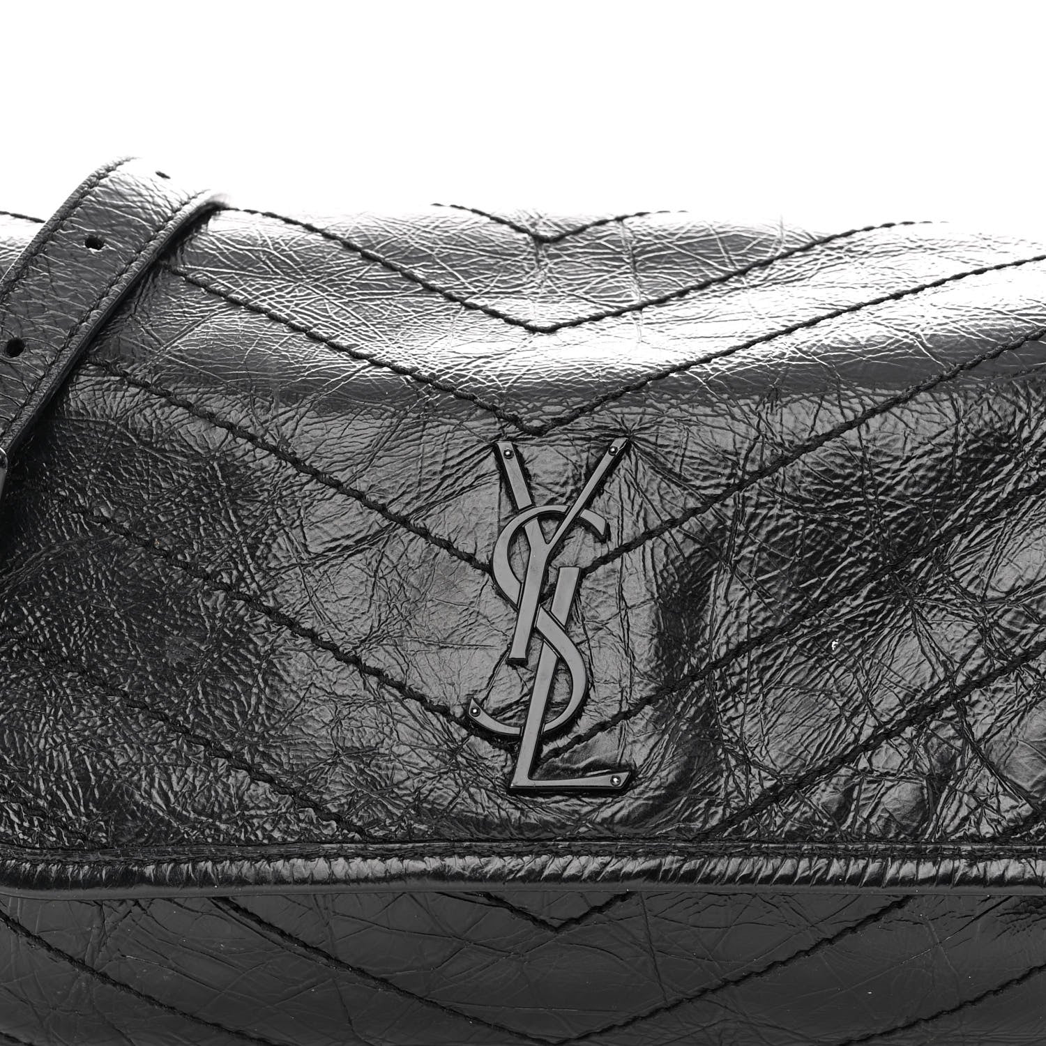 Saint Laurent Crinkled Calfskin Matelasse Monogram Niki Body Bag Black 7 of 12