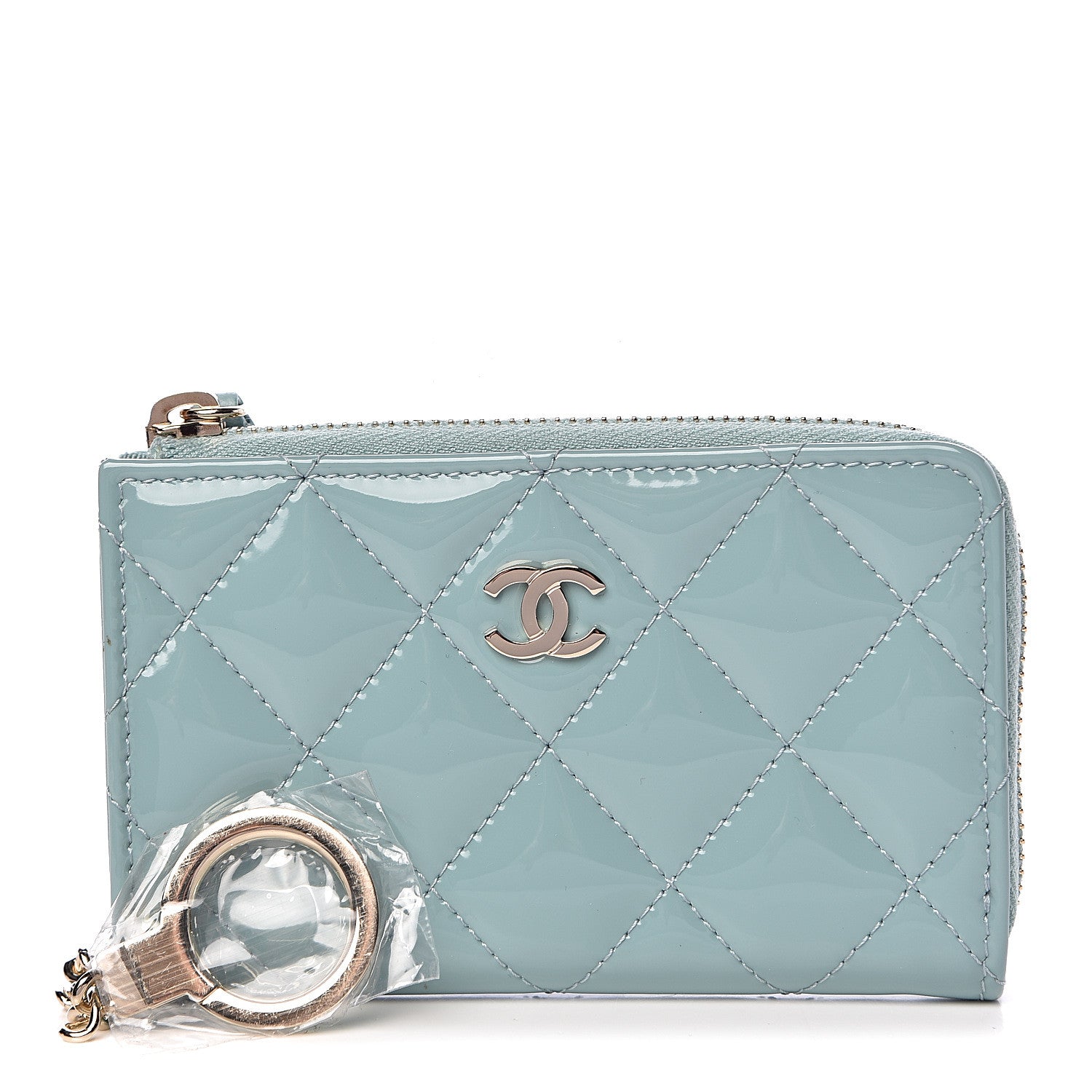 Chanel Patent Quilted Key Holder Case Blue 1 of 8