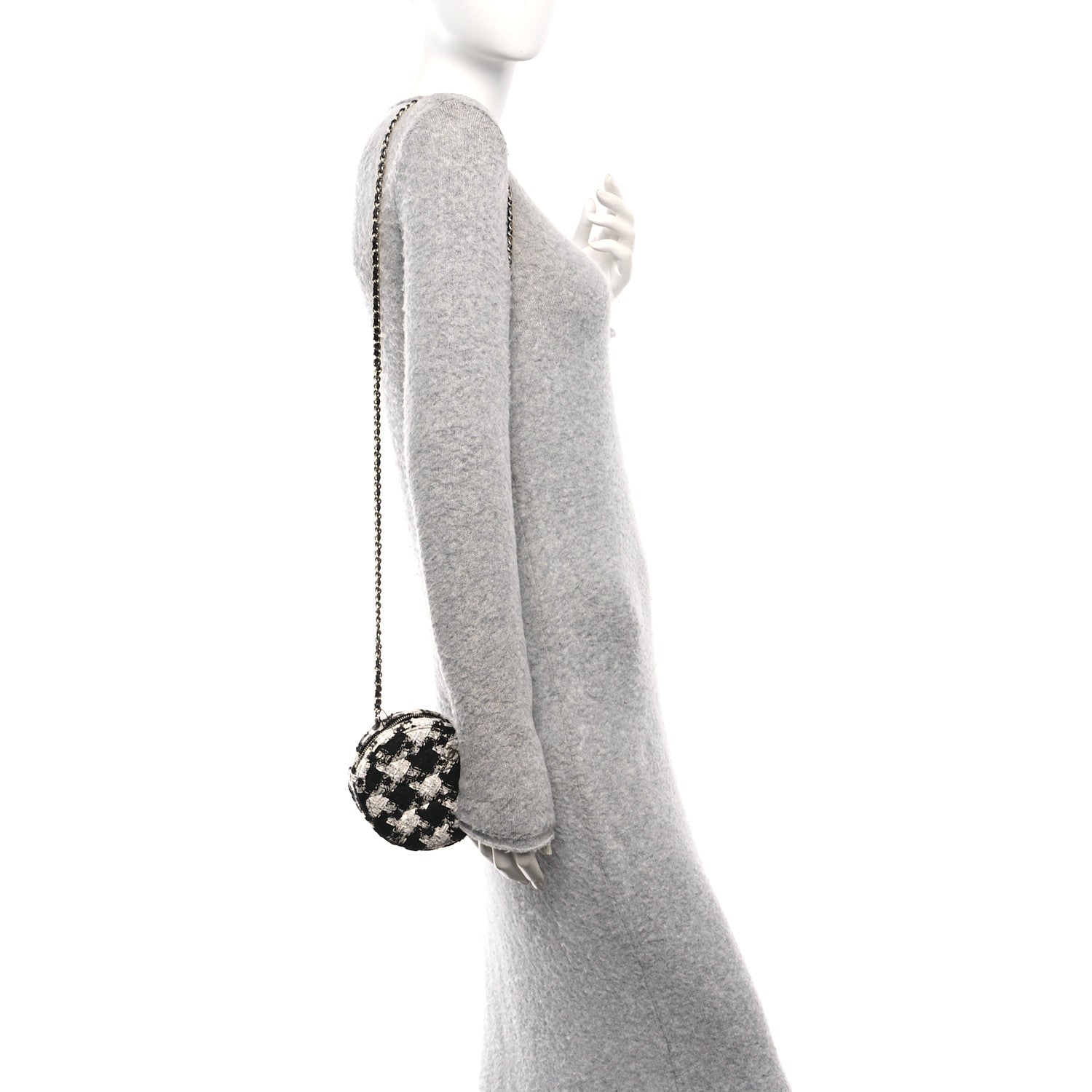 Chanel Tweed Quilted Round Clutch With Chain Black Ecru White 2 of 10