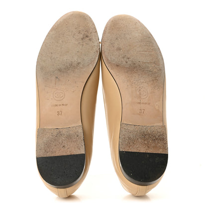 Chanel Lambskin Cap Toe CC Ballerina Flats 37 Beige Black 6 of 10