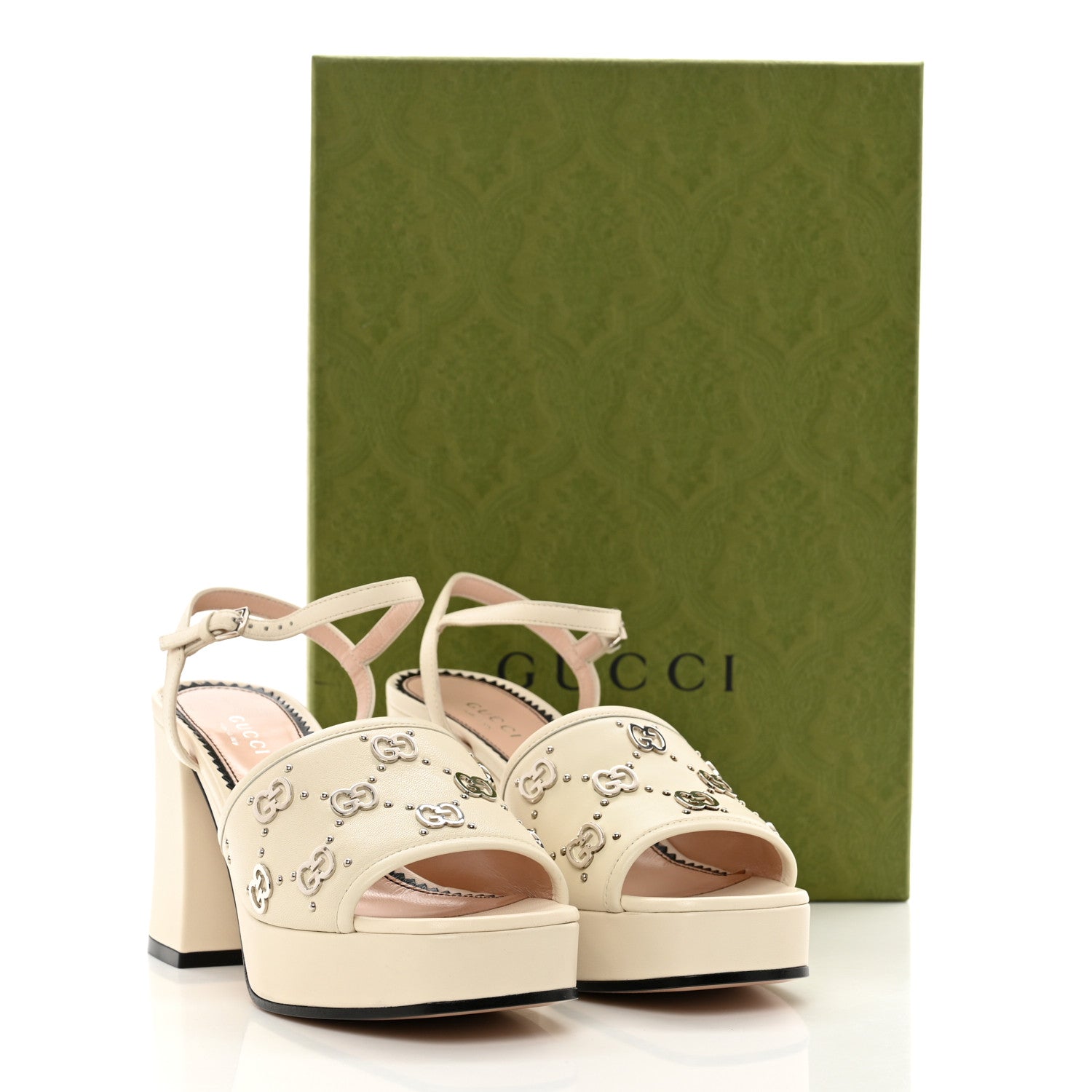 Gucci Malaga Kid Interlocking G Studs 25/85mm Platform Sandals 35.5 Mystic White 9 of 9