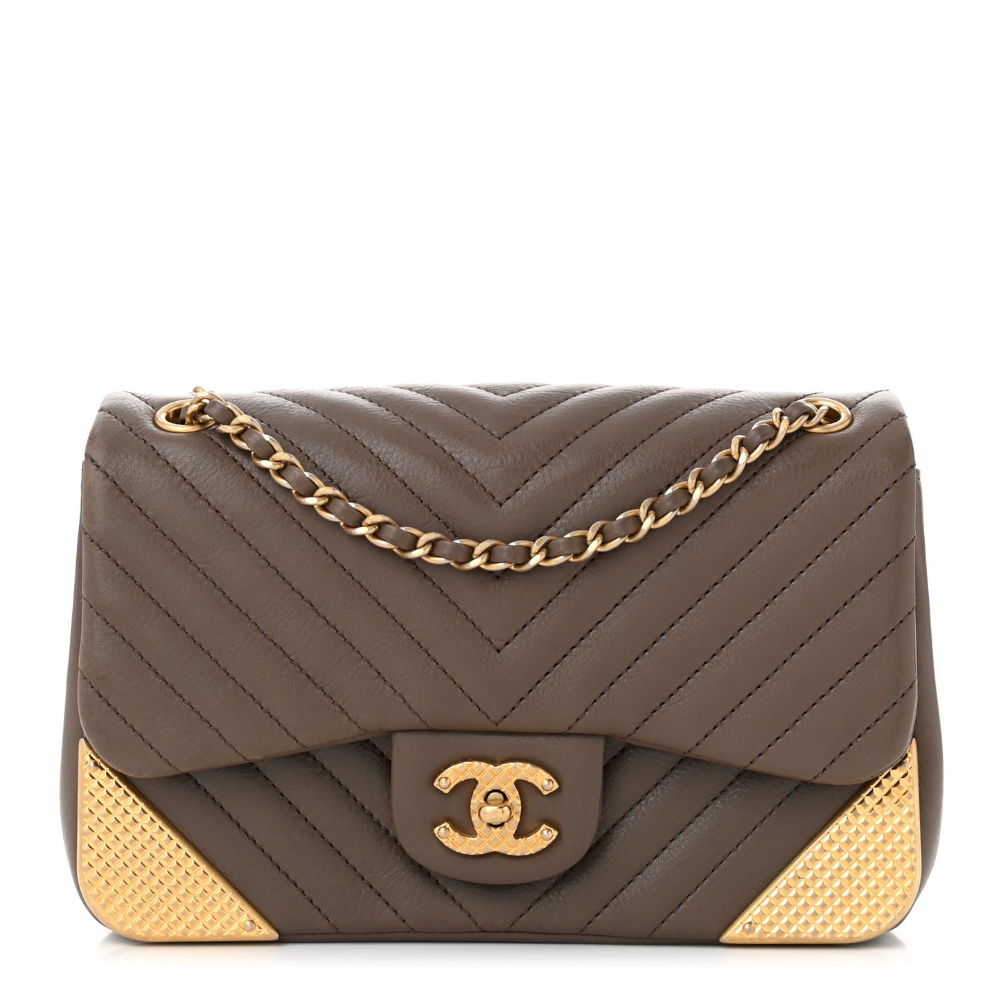Calfskin Chevron Quilted Mini Rock The Corner Flap Brown