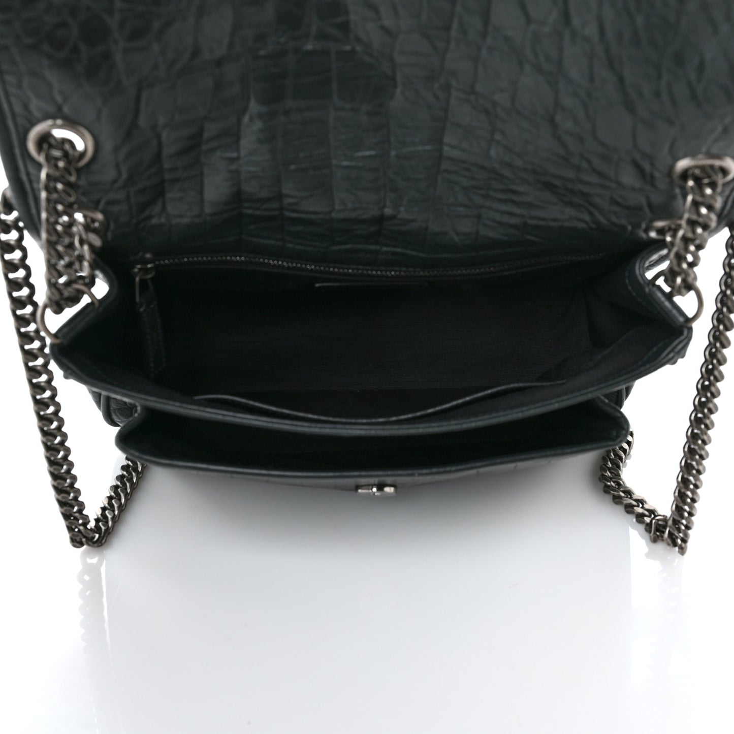 Calfskin Crocodile Embossed Monogram Medium Niki Chain Satchel Algea