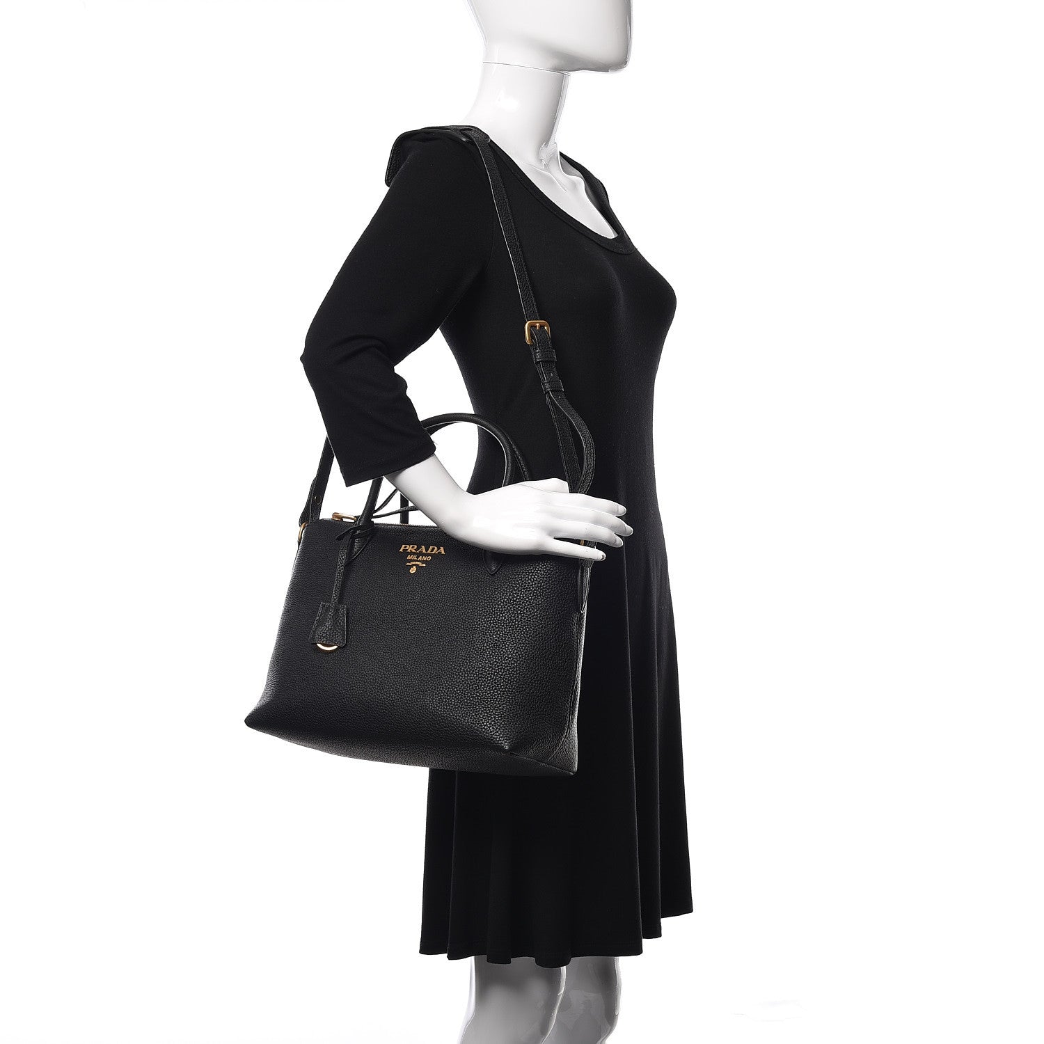 Prada Vitello Daino Tote Black 2 of 12