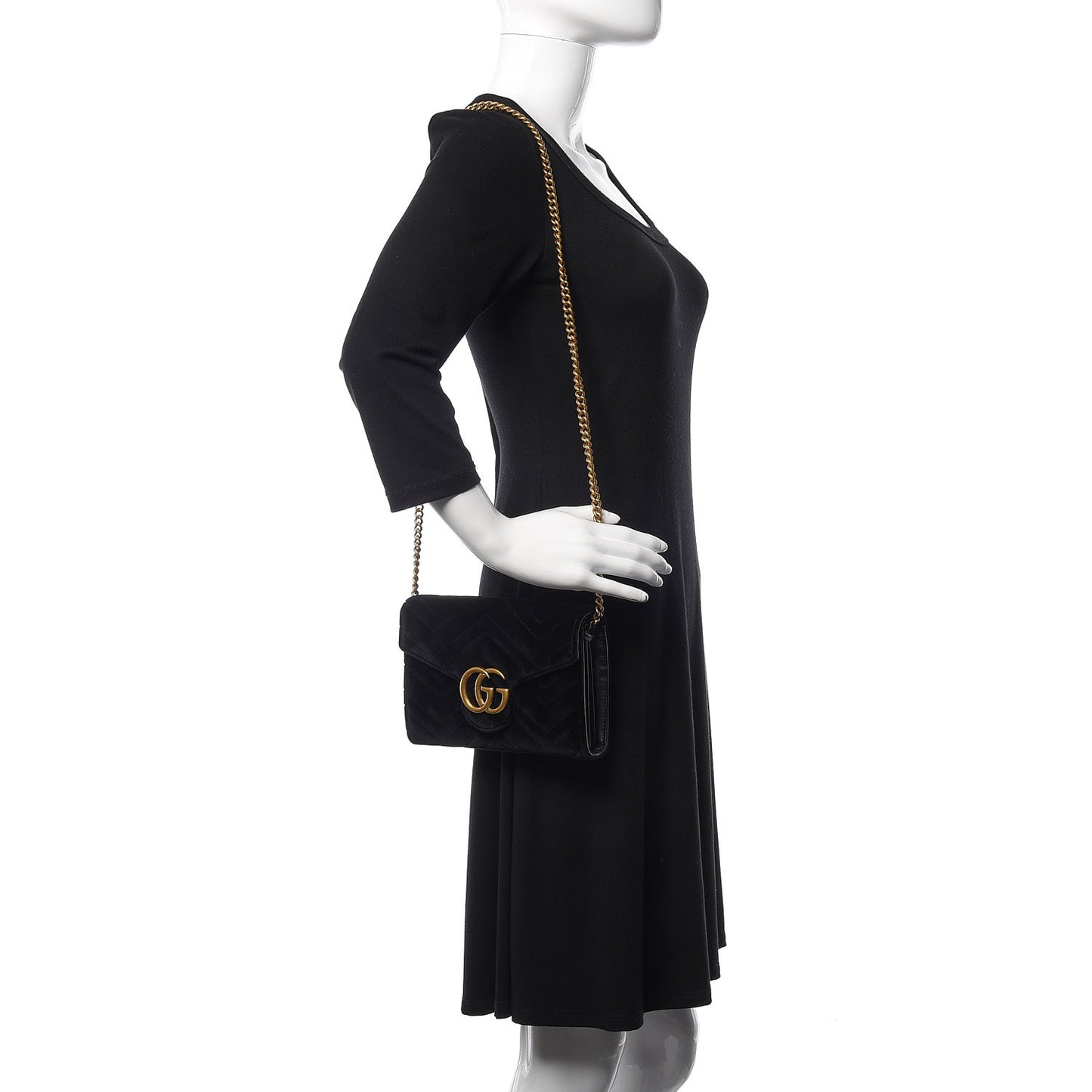 Velvet Matelasse GG Marmont Chain Wallet Black