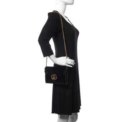 Gucci Velvet Matelasse GG Marmont Chain Wallet Black 2 of 10