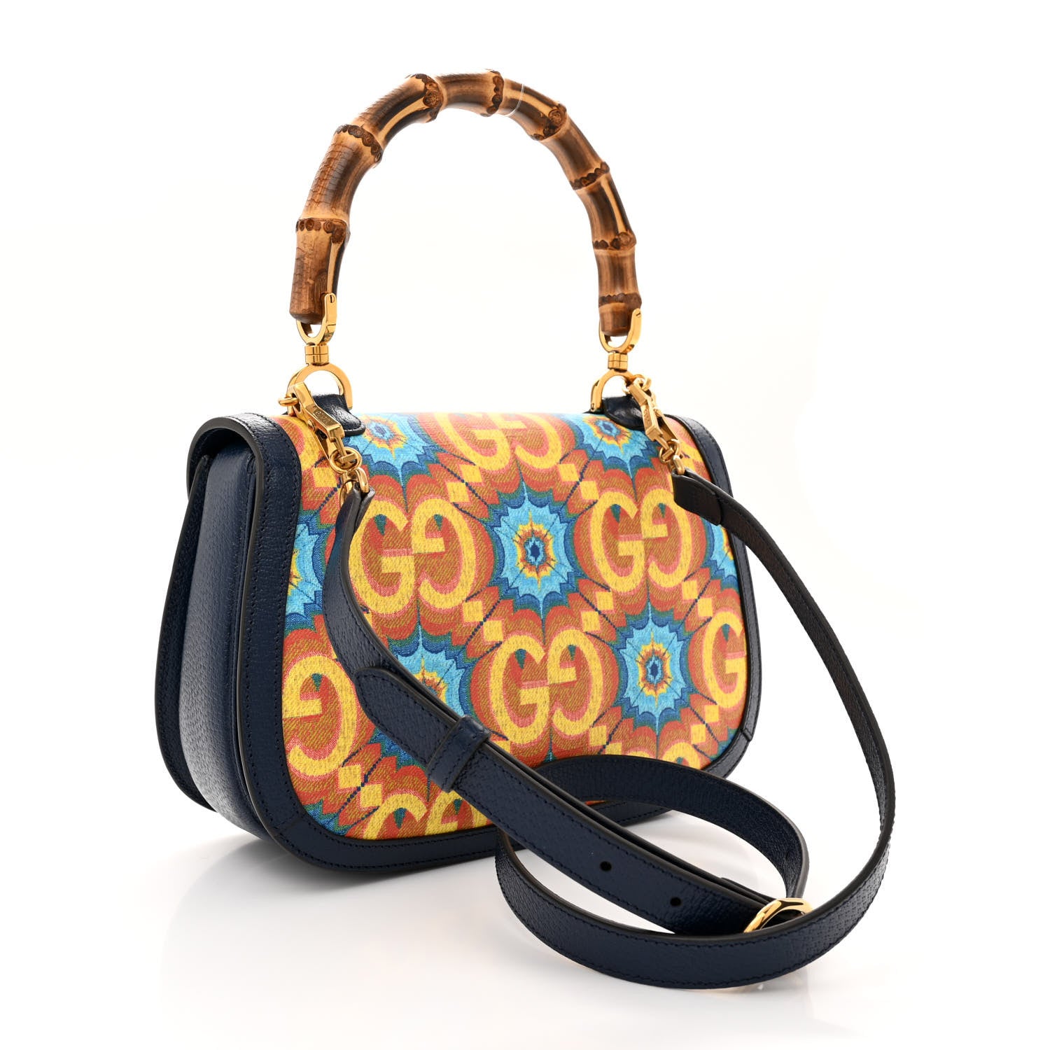 Gucci Calfskin Kaleidoscope Medium Bamboo 1947 Top Handle Bag Blue Orange Multicolor Blue Agata 3 of 10