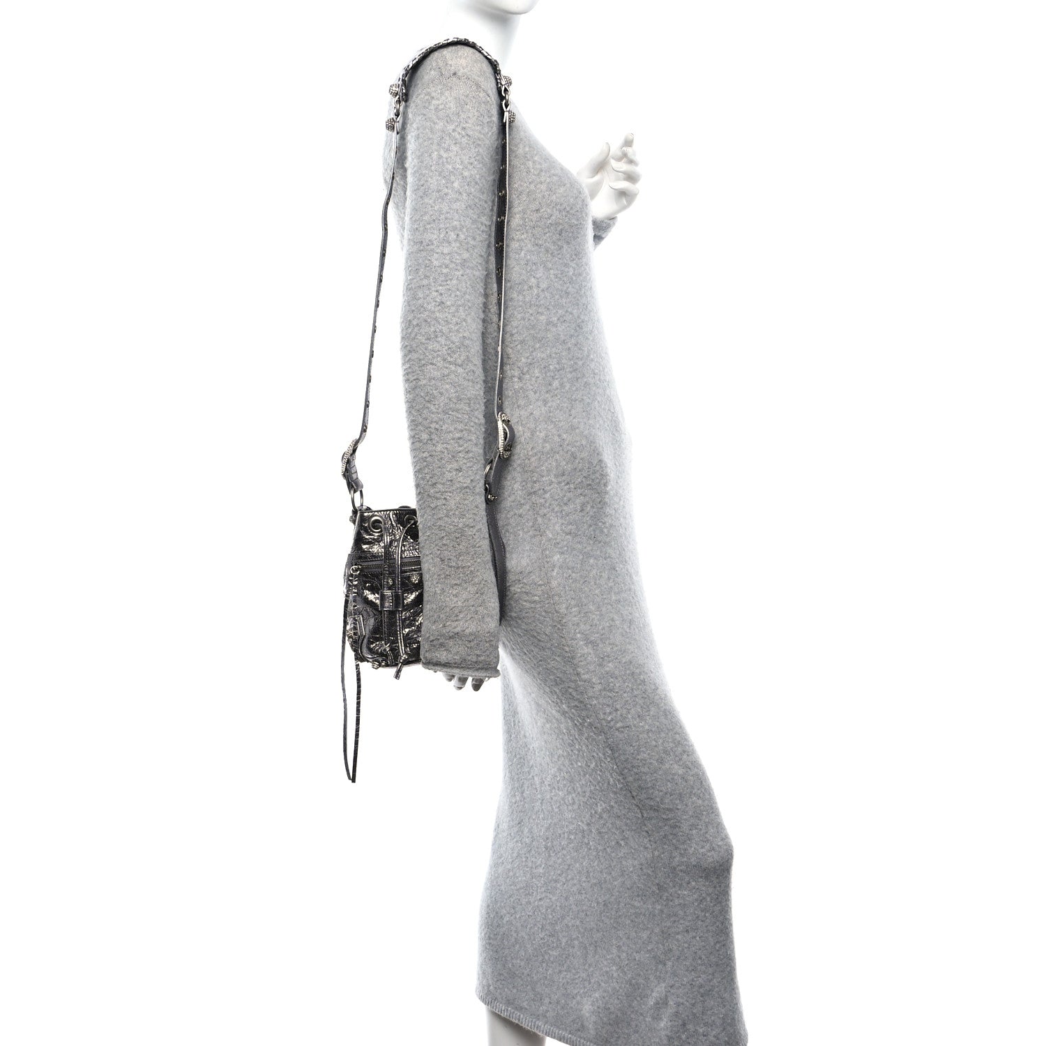 Balenciaga Metallic Agneau Arena Crystal Le Cagole Bucket Bag XS Silver 2 of 10