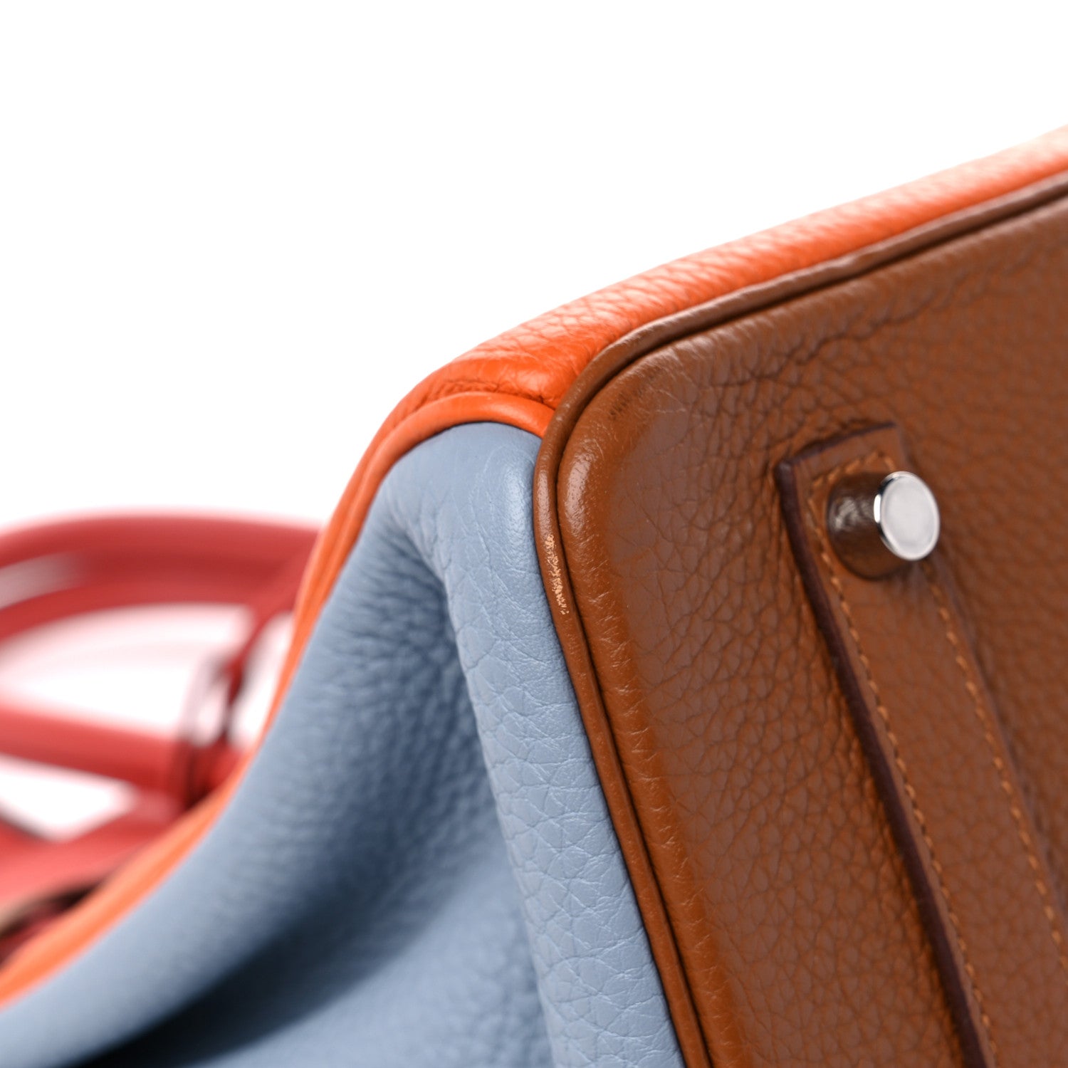 Hermes Taurillon Clemence Arlequin Birkin 35 Orange Sanguine Gold Bleu Lin Bleu Hydra Etain 8 of 13