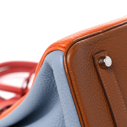 Hermes Taurillon Clemence Arlequin Birkin 35 Orange Sanguine Gold Bleu Lin Bleu Hydra Etain 8 of 13