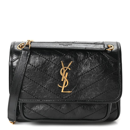 Saint Laurent Crinkled Calfskin Matelasse Monogram Baby Niki Chain Satchel Black 1 of 12