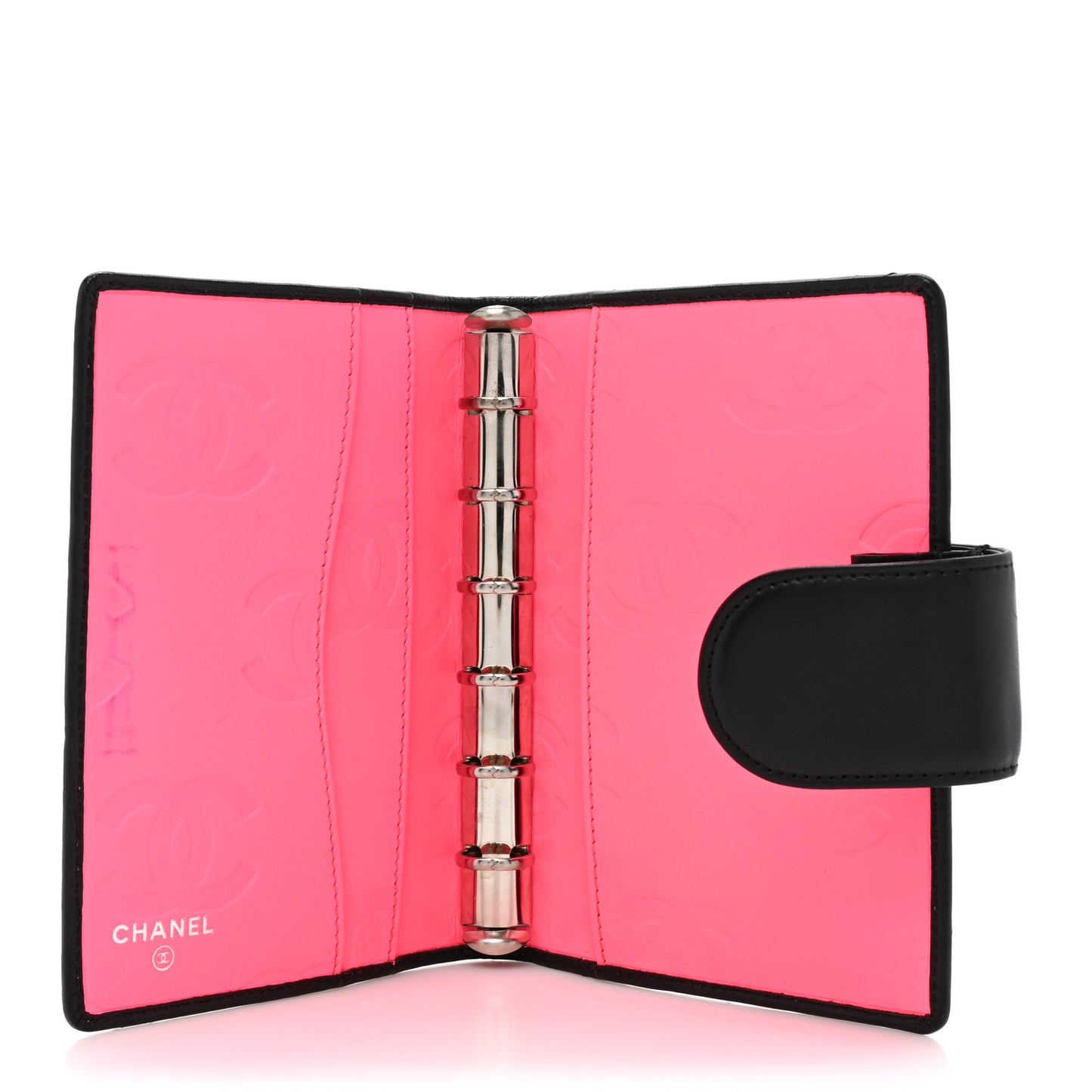 Calfskin Quilted Small Cambon Agenda Planner Black White