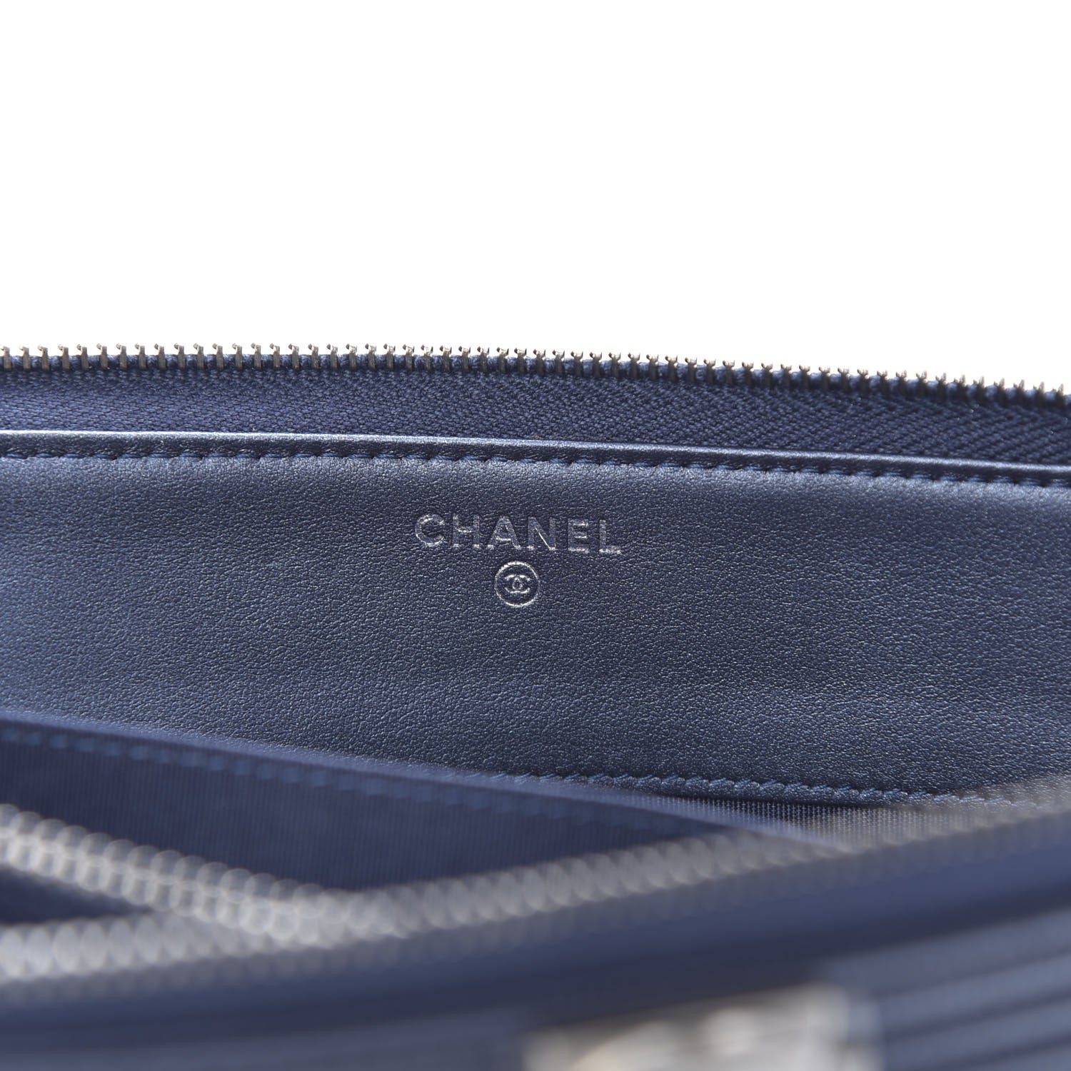 Chanel Metallic Caviar Quilted Small Zipped Boy Pouch Navy 6 of 8