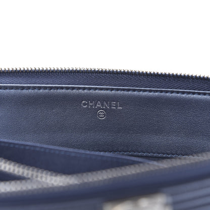 Chanel Metallic Caviar Quilted Small Zipped Boy Pouch Navy 6 of 8