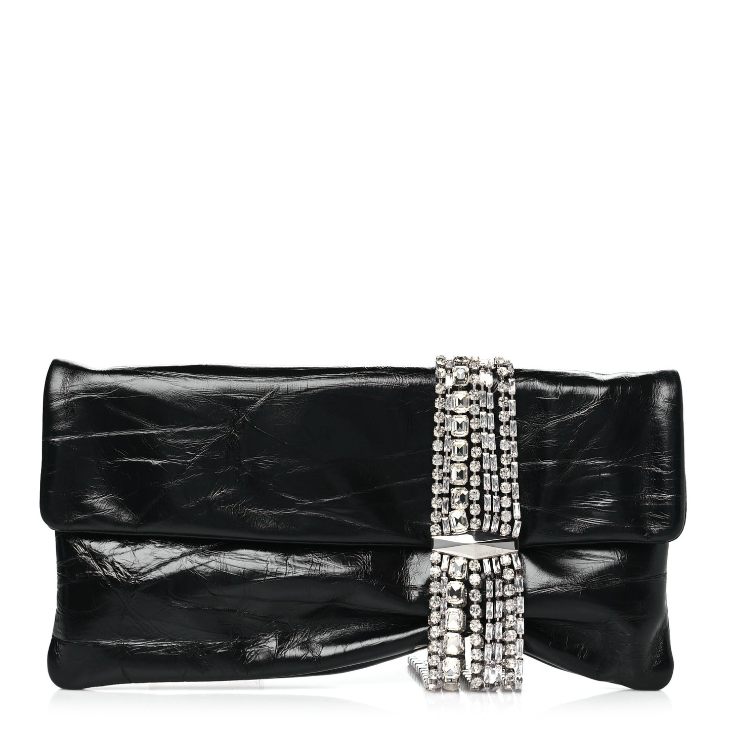 Vintage Calfskin Crystal Zandra Clutch Bag Black