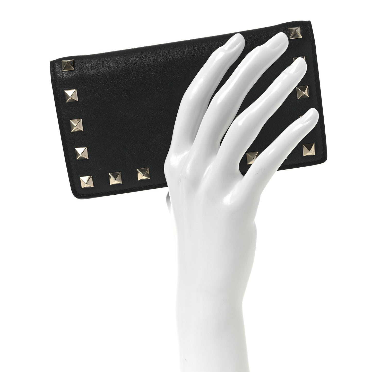Calfskin Rockstud Bi-Fold Organizer Wallet Black