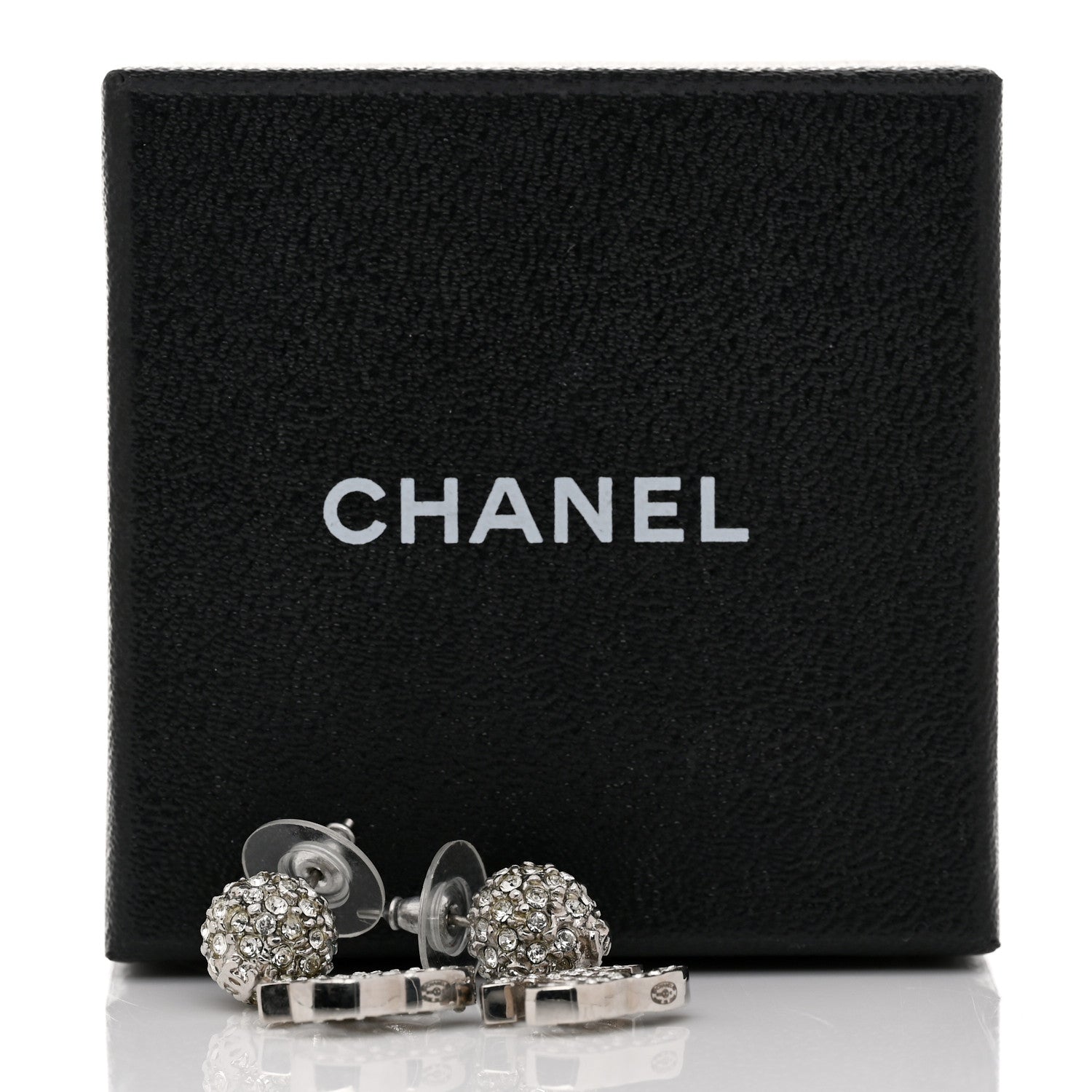 Chanel Crystal CC Drop Earrings White Silver 5 of 5