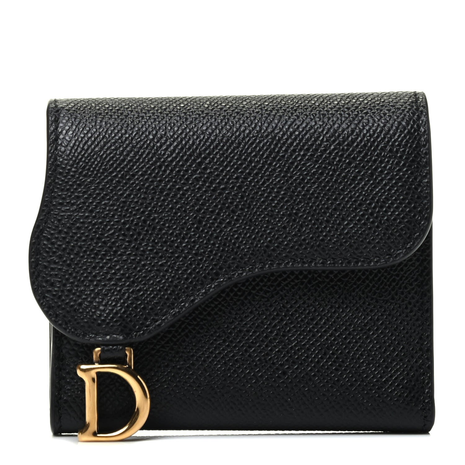 Christian Dior Grained Calfskin Saddle Lotus Wallet Black 1 of 4