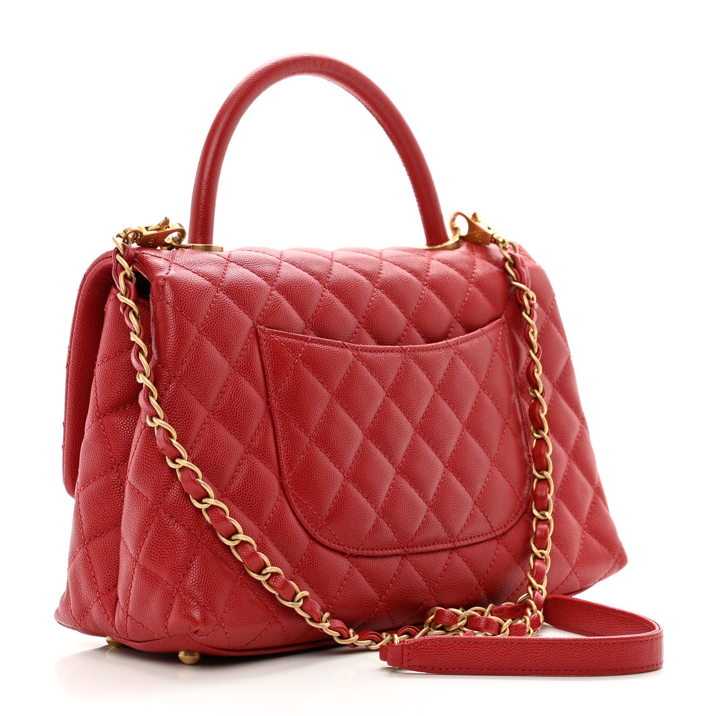 Caviar Quilted Small Coco Handle Flap Red