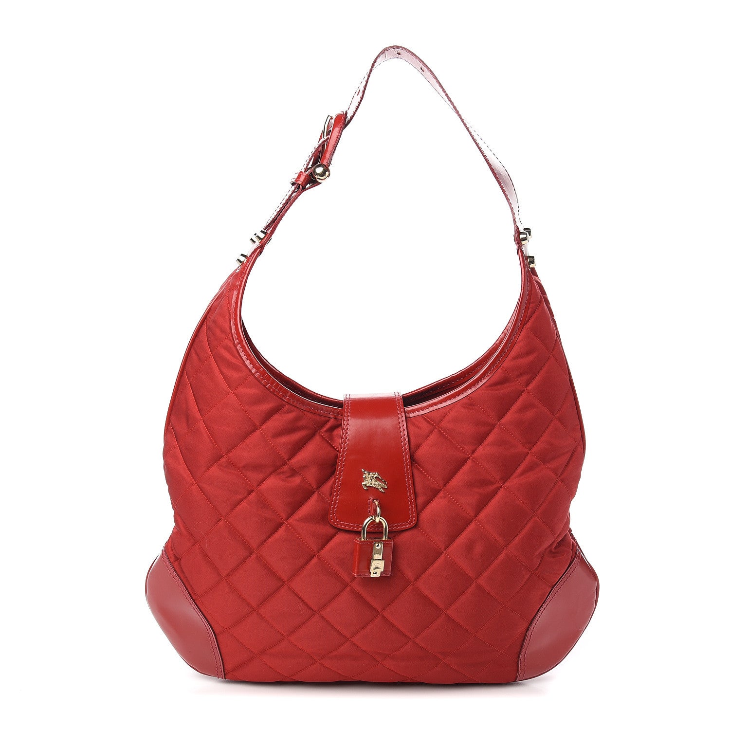 Burberry Nylon Glazed Calfskin Quilted Brook Hobo Red 1 of 9