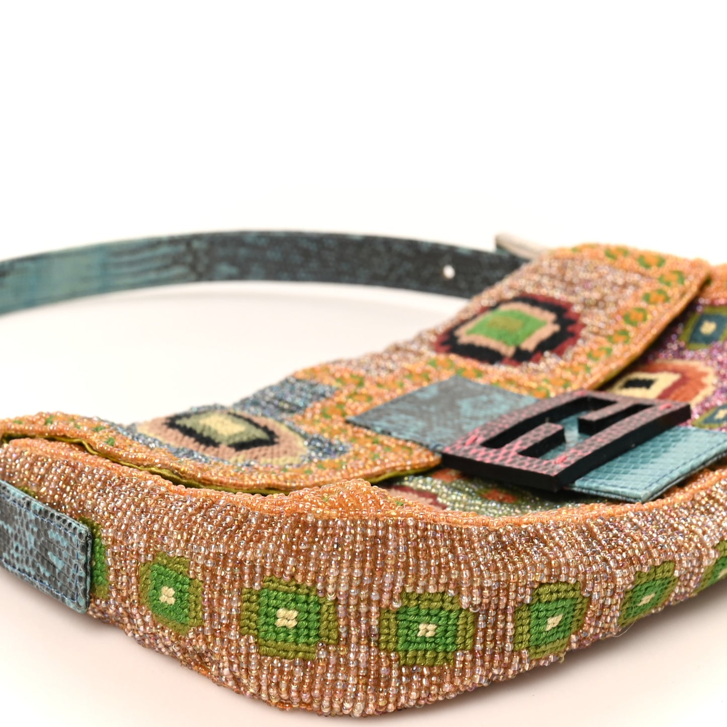 Wool Embroidered Beaded Lizard Baguette Multicolor