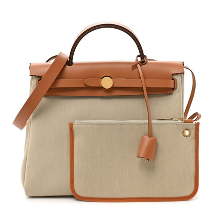 Hermes Military Toile Vache Hunter Herbag Zip Retourne 31 PM Beton Naturel 3 of 11