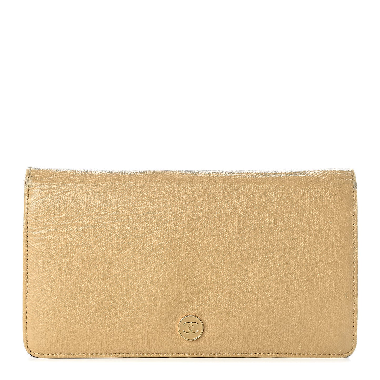 Grained Calfskin CC Button Yen Wallet Beige