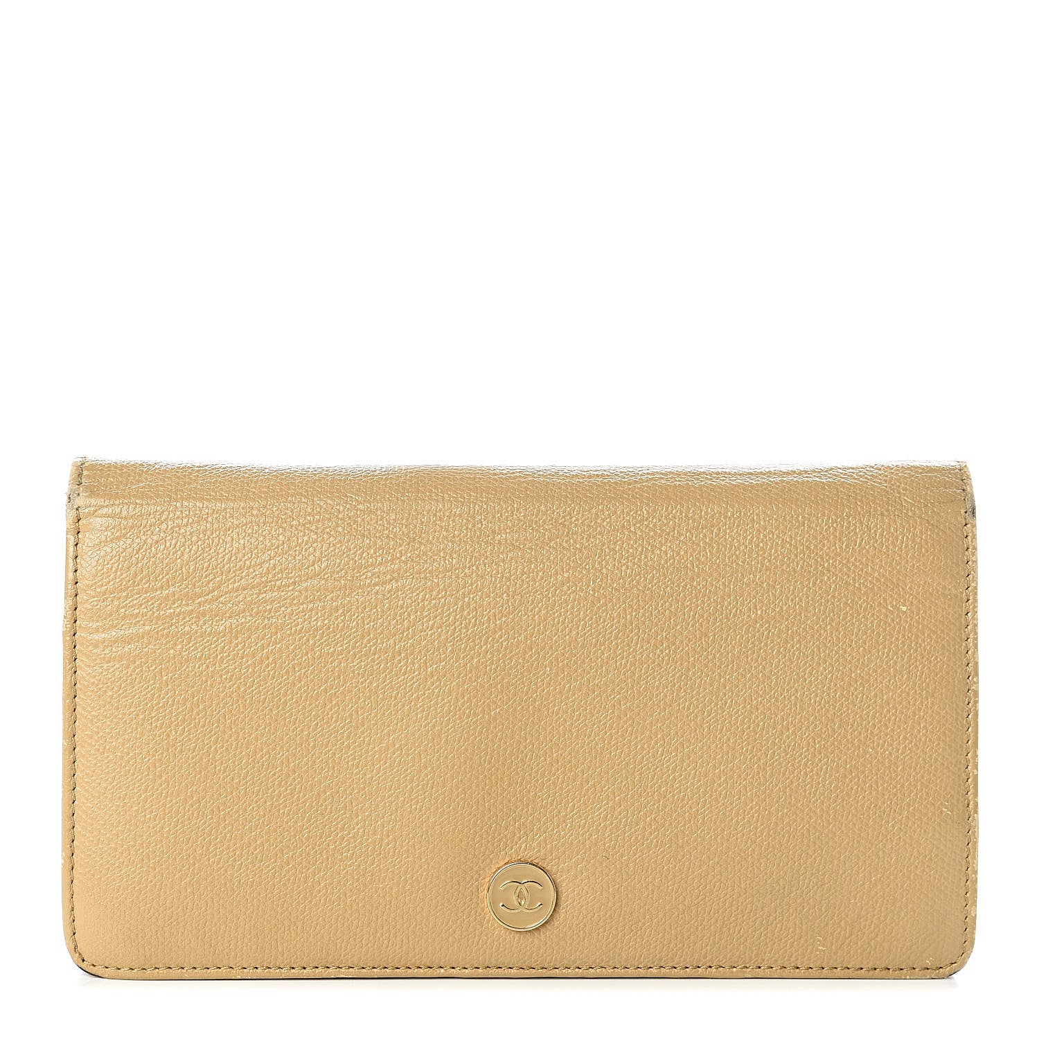 Chanel Grained Calfskin CC Button Yen Wallet Beige 1 of 20