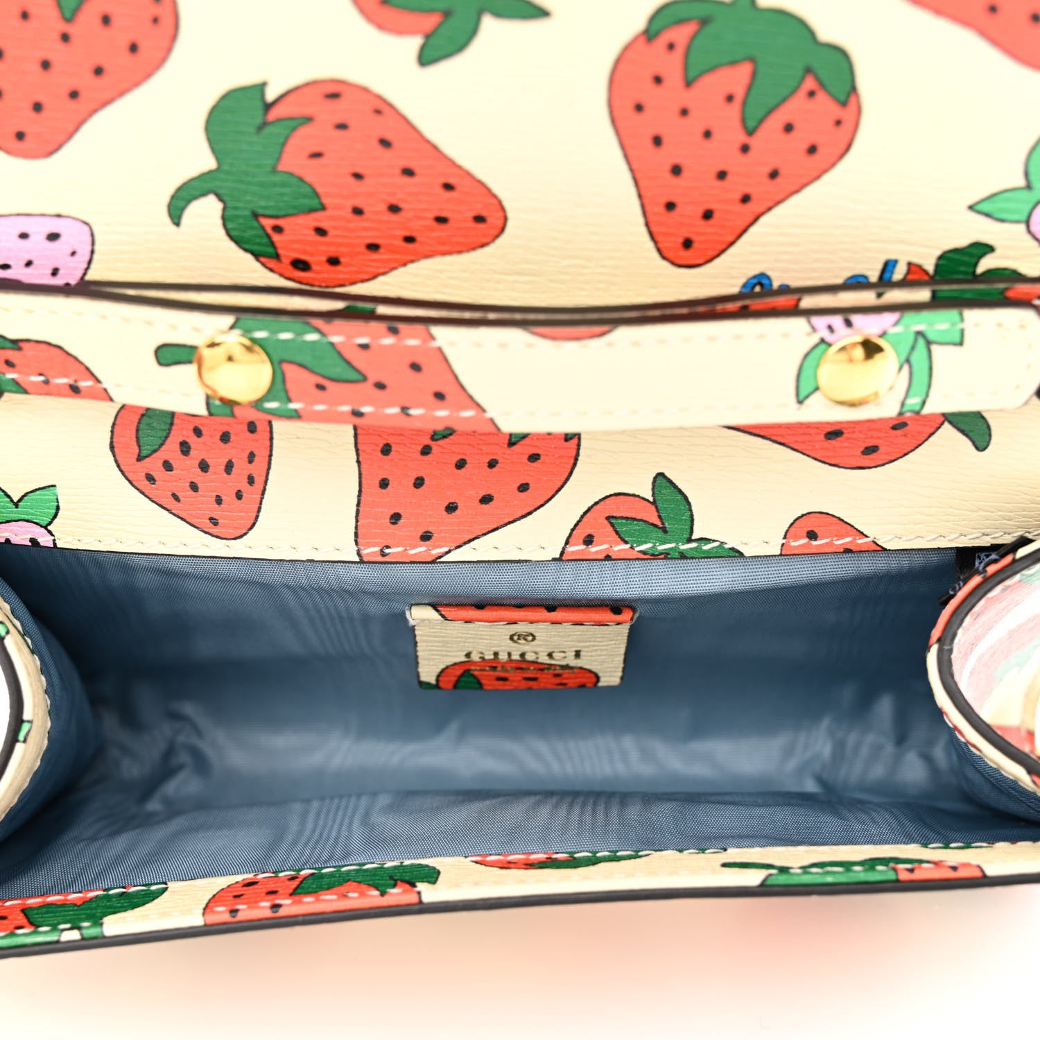 Gucci Calfskin Strawberry Print Mini Zumi Shoulder Bag Ivory Red