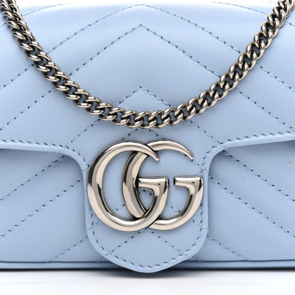 Gucci Calfskin Matelasse Super Mini GG Marmont Shoulder Bag Porcelain Light Blue 8 of 11